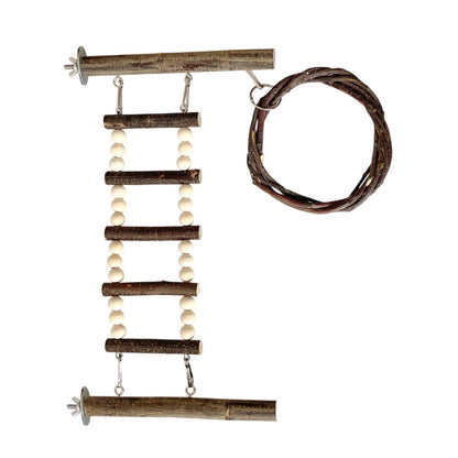 Wooden Parrot Stand Climbing Ladder Swing Toy for Birds Cage Play Accessories - Nut Washer Fixed Type