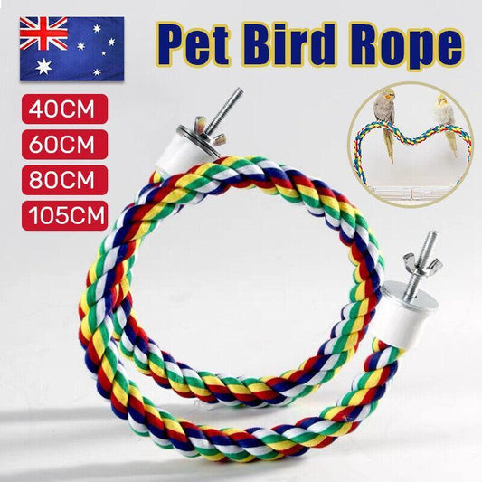 Parrot Rope Perch Colourful Bird Cage Toy Cotton Bungee Swing for Pet Birds - 80CM