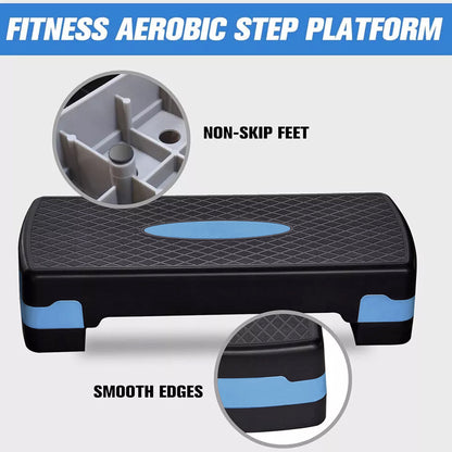 Adjustable Aerobic Step Platform Plastic Fitness Stepper for Workout Training - Green