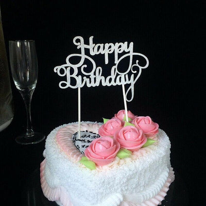 Happy Birthday Cake Topper Colour Printed Acrylic Party Decorations - Rose Red-Happy Birthday