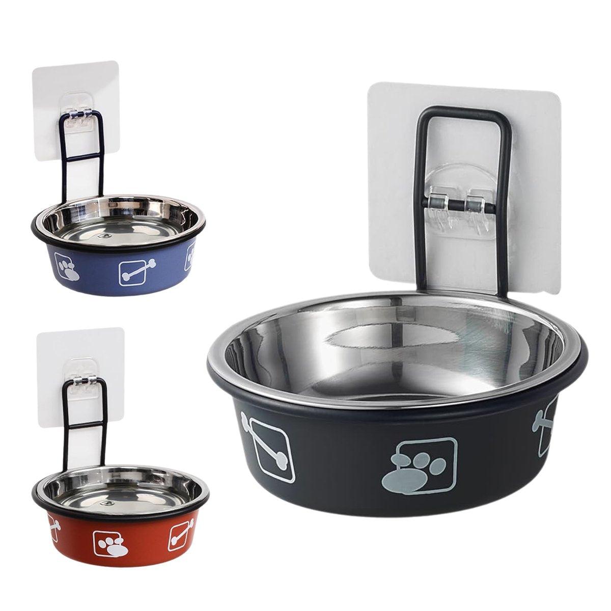 Stainless Steel Pet Bowl Hanging Cat Food Water Bowl Durable for Dogs and Cats - Black-12cm