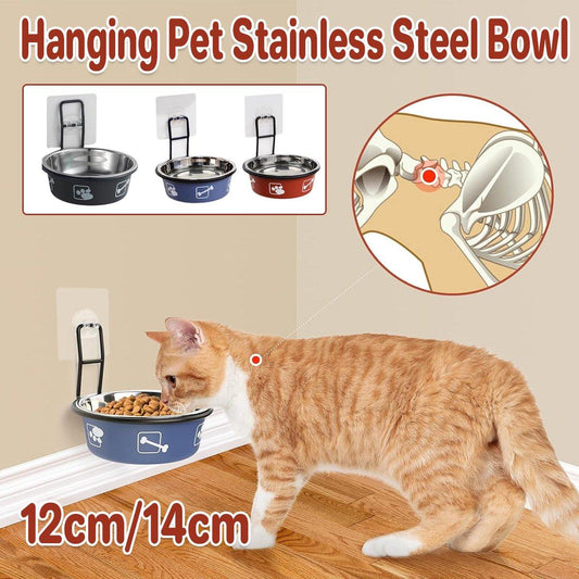 Stainless Steel Pet Bowl Hanging Cat Food Water Bowl Durable for Dogs and Cats - Blue-12cm