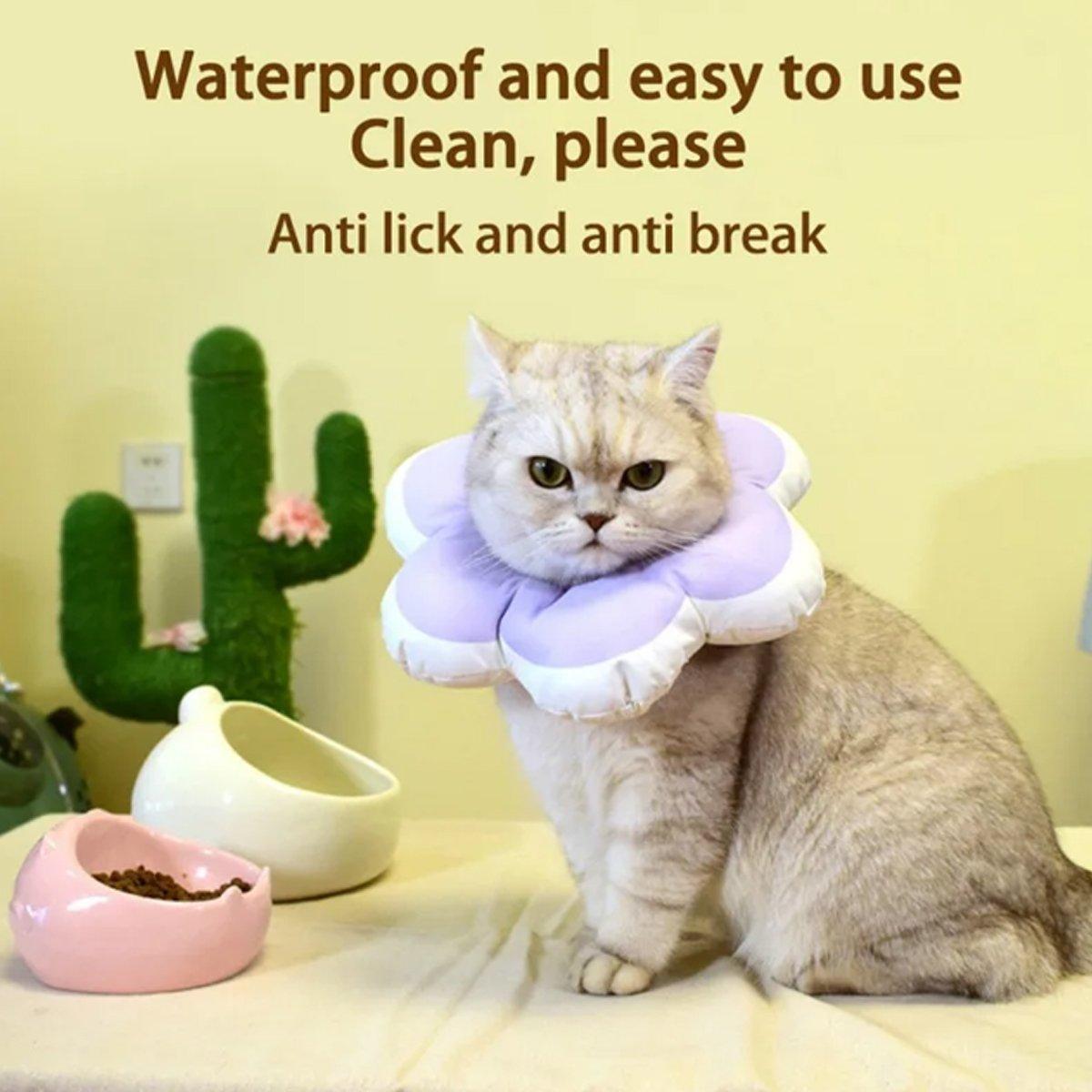 Elizabethan Cat Recovery Collar Anti Licking Pet Cone Protective Neck Ring - Yellow-M