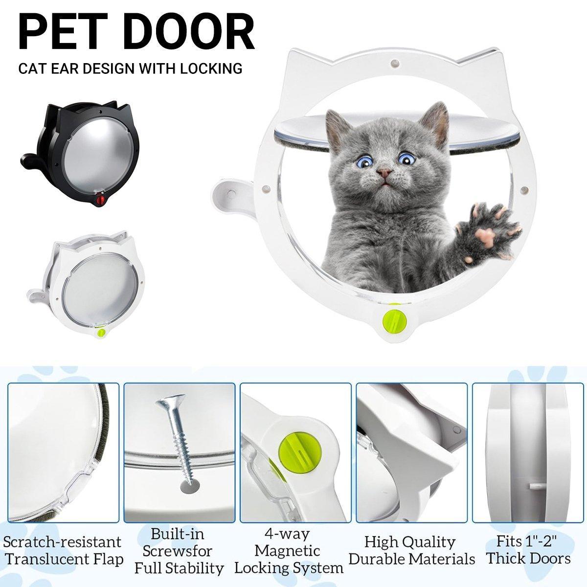 Cat Ear Pet Door for Cats and Dogs Easy In and Out Access Durable Pet Supplies - White