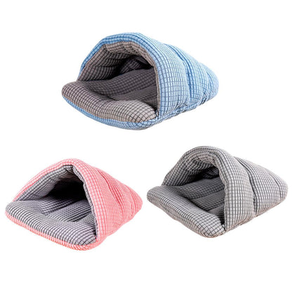 Pet Kennel Sleeping Bag Semi Enclosed Bed for Small Animals Cats and Puppies - Pink