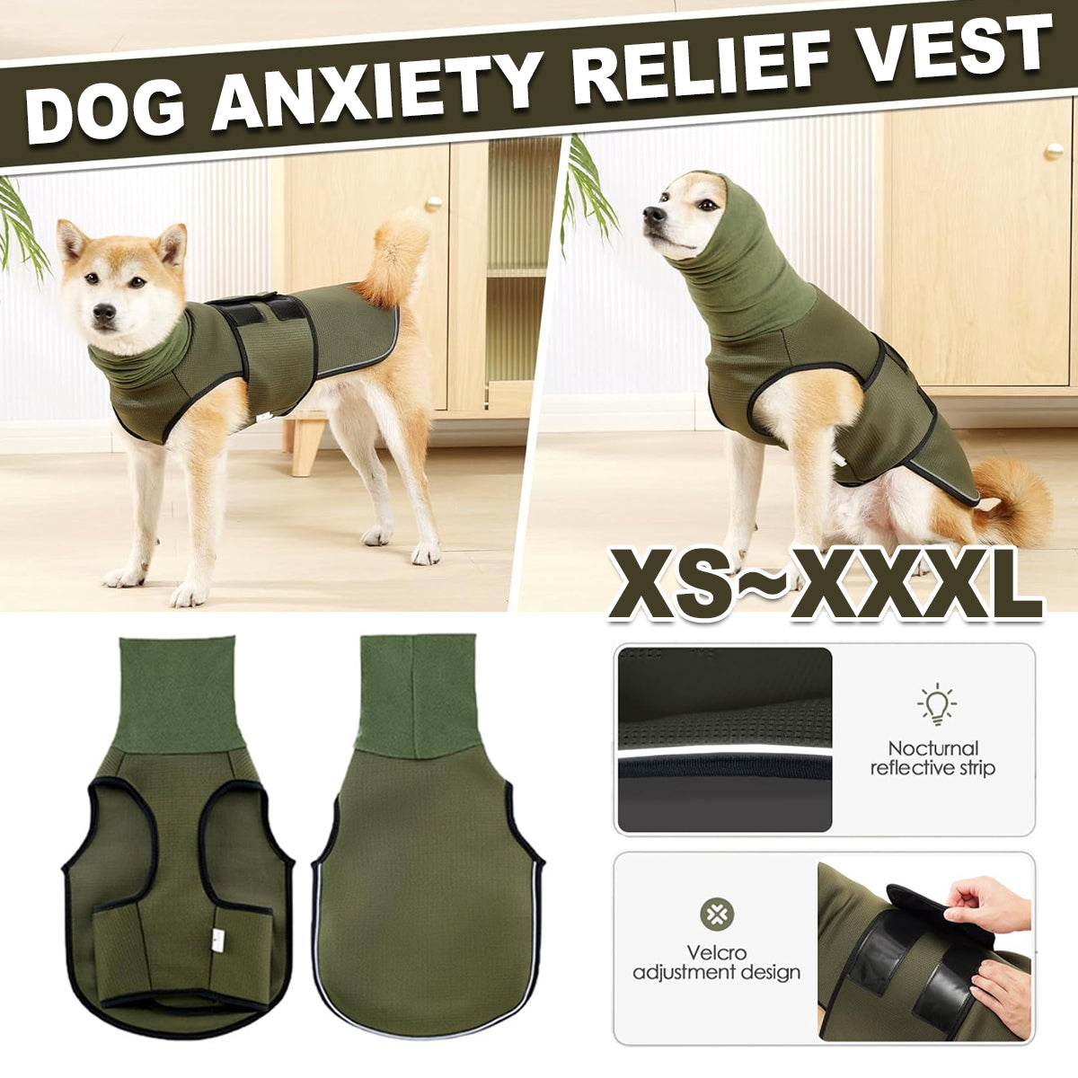 Calming Dog Vest for Stress Relief Travel Thunder Wrap Jacket for Medium Large Dogs - L
