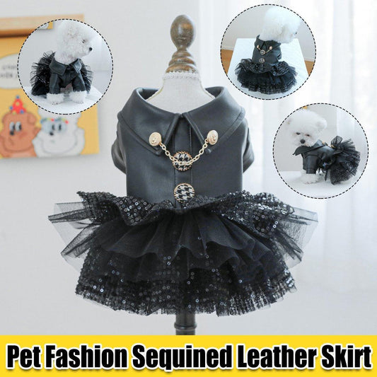 Pet Dog Cat Clothes Autumn Winter Fashion Sequin Small Leather Skirt Outfit - XL