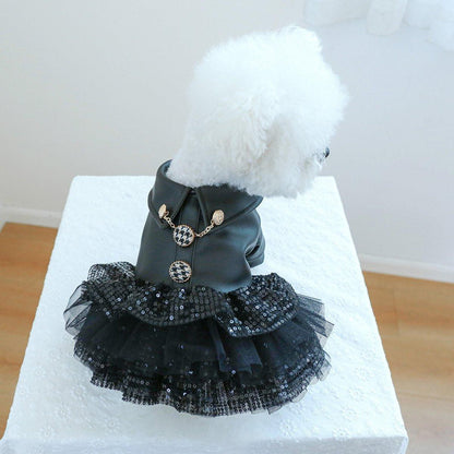 Pet Dog Cat Clothes Autumn Winter Fashion Sequin Small Leather Skirt Outfit - XL