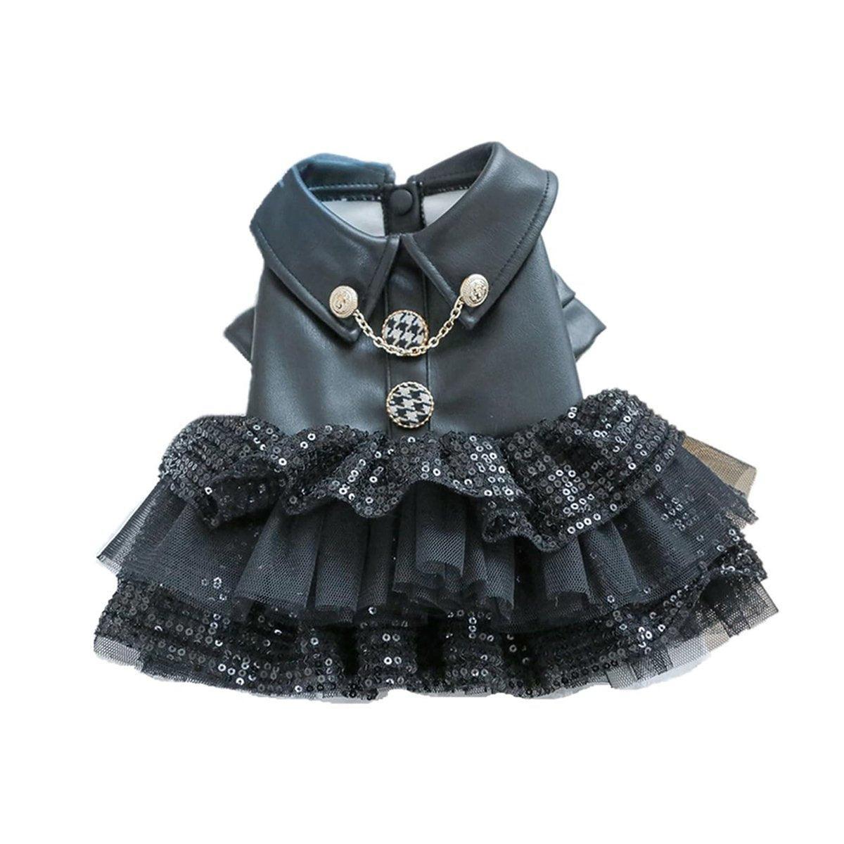 Pet Dog Cat Clothes Autumn Winter Fashion Sequin Small Leather Skirt Outfit - XL