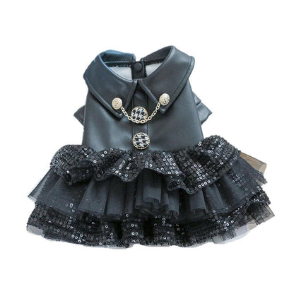 Pet Dog Cat Clothes Autumn Winter Fashion Sequin Small Leather Skirt Outfit - XL