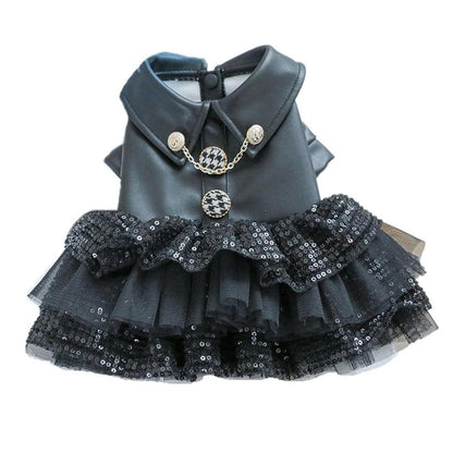 Pet Dog Cat Clothes Autumn Winter Fashion Sequin Small Leather Skirt Outfit - XL