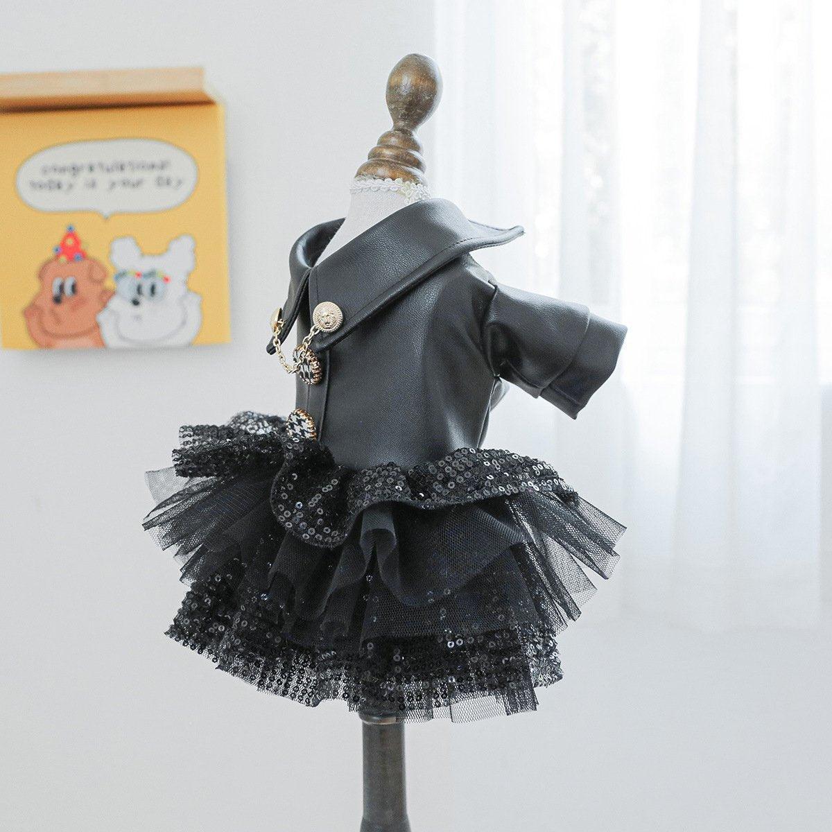 Pet Dog Cat Clothes Autumn Winter Fashion Sequin Small Leather Skirt Outfit - XS