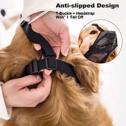 2PCS Adjustable Mesh Pet Dog Muzzle Mask Mouth Cover No Bite Strap Mouth Cover - Black-S