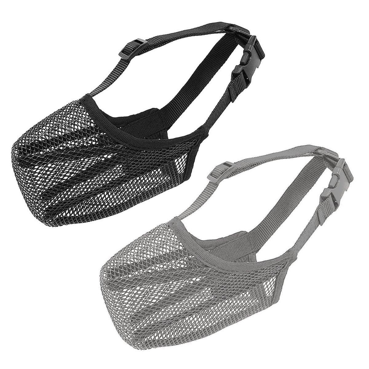 2PCS Adjustable Mesh Pet Dog Muzzle Mask Mouth Cover No Bite Strap Mouth Cover - Grey-XS