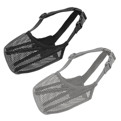 2PCS Adjustable Mesh Pet Dog Muzzle Mask Mouth Cover No Bite Strap Mouth Cover - Grey-XS