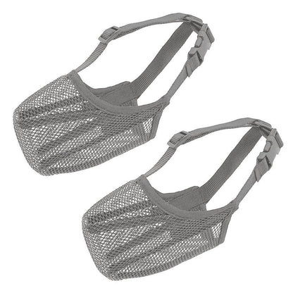 2PCS Adjustable Mesh Pet Dog Muzzle Mask Mouth Cover No Bite Strap Mouth Cover - Grey-XS