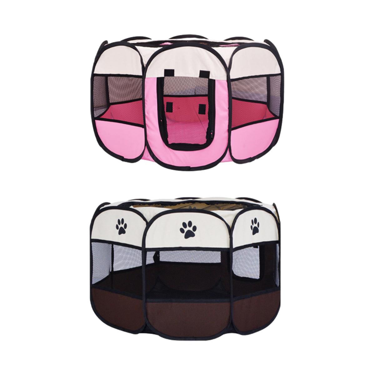 Pet Fence Indoor Cat Dog Tent Octagonal Fence Portable Foldable Cage Kennel - L-Coffee