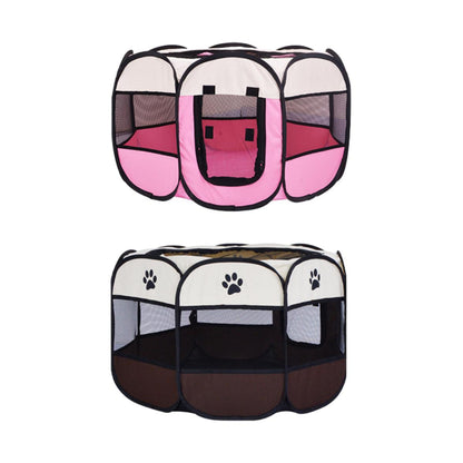 Pet Fence Indoor Cat Dog Tent Octagonal Fence Portable Foldable Cage Kennel - L-Coffee