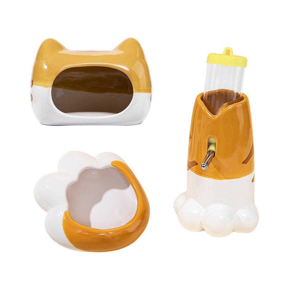 Hamster Porcelain Nest Escape House Tiger Head Bowl Claw Water Bottle Set