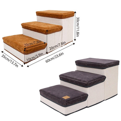 Foldable Pet Dog Stairs Puppy Step Ladder for Bed Sofa Portable Climbing Ramp - Brown