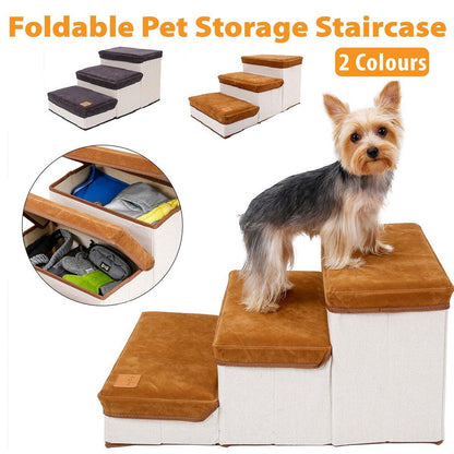 Foldable Pet Dog Stairs Puppy Step Ladder for Bed Sofa Portable Climbing Ramp - Grey