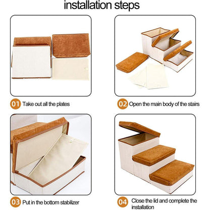 Foldable Pet Dog Stairs Puppy Step Ladder for Bed Sofa Portable Climbing Ramp - Grey