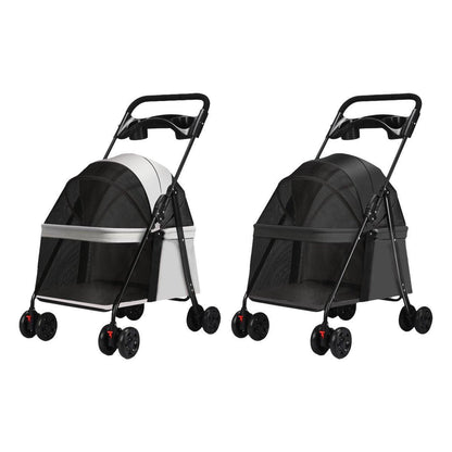 Lightweight Pet Stroller for Cats and Small Dogs Easy Fold Portable Travel Use - Black