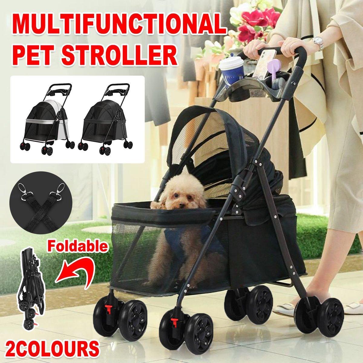 Lightweight Pet Stroller for Cats and Small Dogs Easy Fold Portable Travel Use - Grey