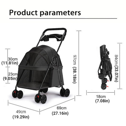 Lightweight Pet Stroller for Cats and Small Dogs Easy Fold Portable Travel Use - Grey