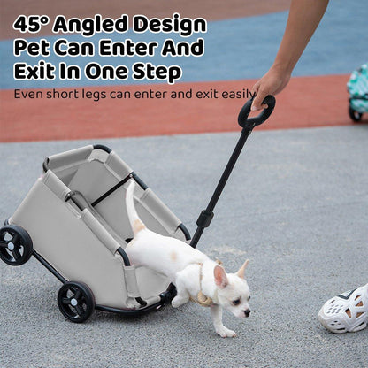 Pet Stroller Dog Cat Carrier Cart Travel Foldable Puppy Trolley Travel Outing - Grey