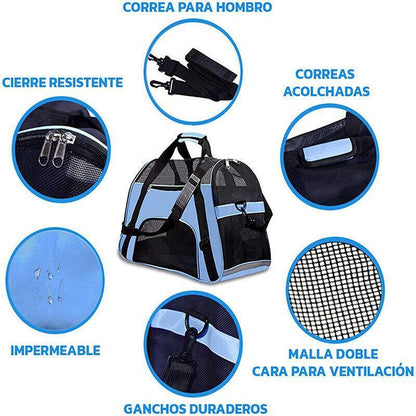Pet Carrier Bag Portable Large Cat Dog Comfort Tote Travel Bag Airline Approved - Blue