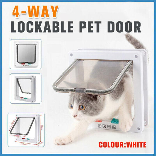 4-Way Safe Lockable Locking Pet Cat Dog Door Brushy Flap Screen L Large Size