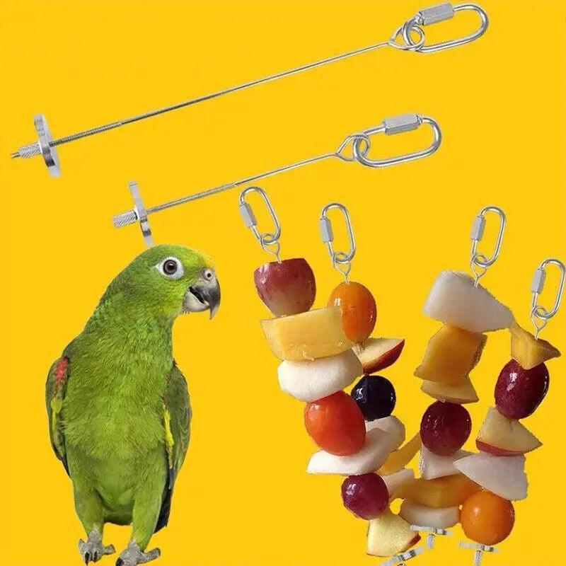 Stainless Steel Bird Parrot Cage Skewer Food Spear Fruit Holder Toy Up To 23Cm - L