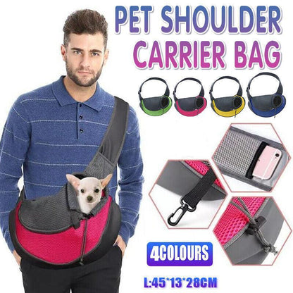 L Size Pet Shoulder Carrier Bag Puppy Cat Dog Travel Sling Backpack Portable - Rose Red