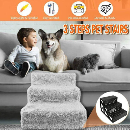 3 Steps Pet Stairs with Soft Cover for Small Dogs and Cats Portable Climbing Ramp
