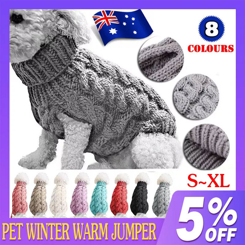 Puppy Dog Jumper Winter Warm Knitted Sweater Pet Clothes Small Dogs Coat Thermal S Size - Black