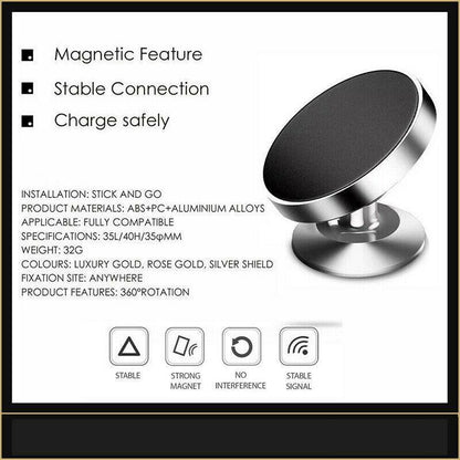 360 Degree Car Phone Holder Dashboard Mount Stand Cradle for Flat Surface - Gold