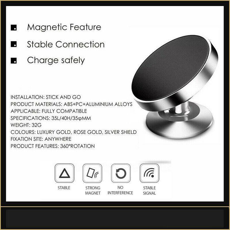 360 Degree Car Phone Holder Dashboard Mount Stand Cradle for Flat Surface - Silver