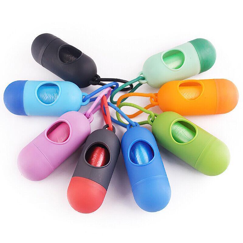 Portable Dog Waste Bag Dispenser with Refill Rolls for Pet Walking Cleanup - Light Blue + Dark Blue