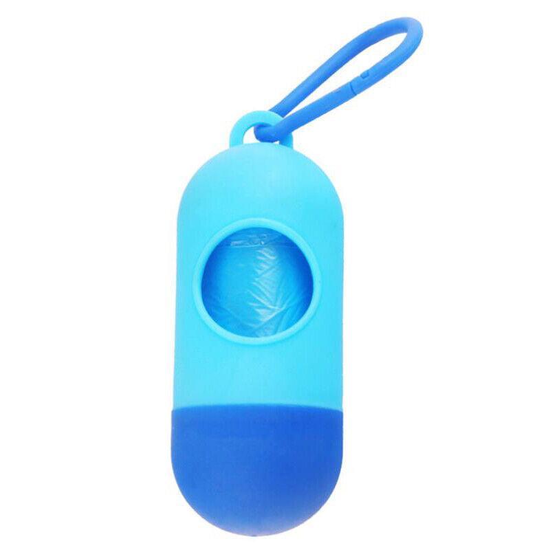 Portable Dog Waste Bag Dispenser with Refill Rolls for Pet Walking Cleanup - Light Blue + Dark Blue