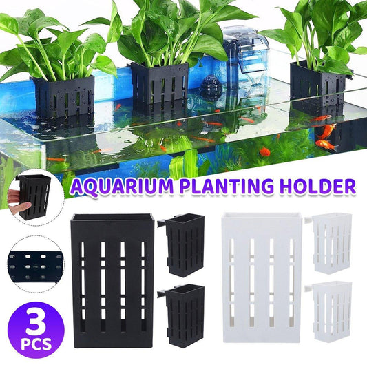 Hydroponic Plant Storage Rack Fish Tank Decoration Square Aquarium Basket Holder - Black