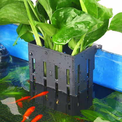Hydroponic Plant Storage Rack Fish Tank Decoration Square Aquarium Basket Holder - Black