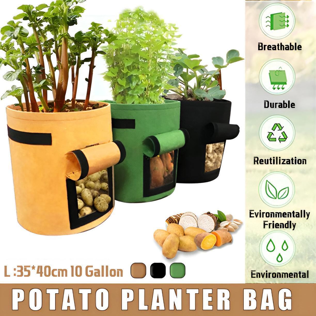 10 Gallon Potato Grow Planter Container Bag Pouch Root Plant Growing Pot Side Window - Brown