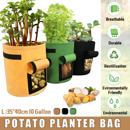 10 Gallon Potato Grow Planter Container Bag Pouch Root Plant Growing Pot Side Window - Green