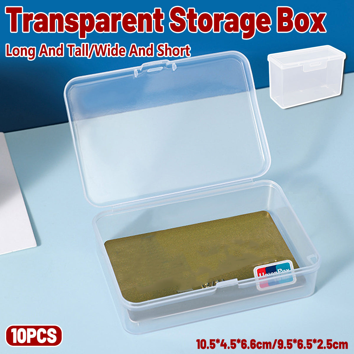 10PCS Card Storage Box Transparent Plastic Holder ID Business Card Organizer - Long And Tall