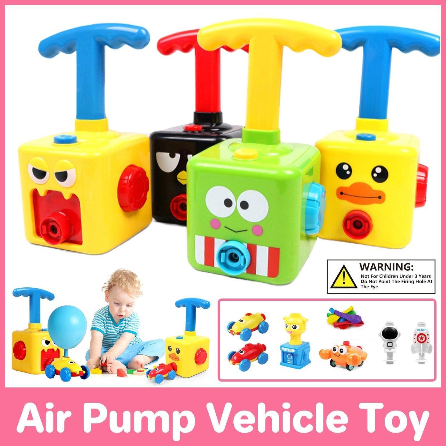 Kids Balloon Powered Car Toy Air Pump Racer Launcher Fun Vehicle Pump Toys - Black Bird