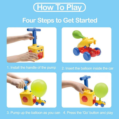 Kids Balloon Powered Car Toy Air Pump Racer Launcher Fun Vehicle Pump Toys - Monsters