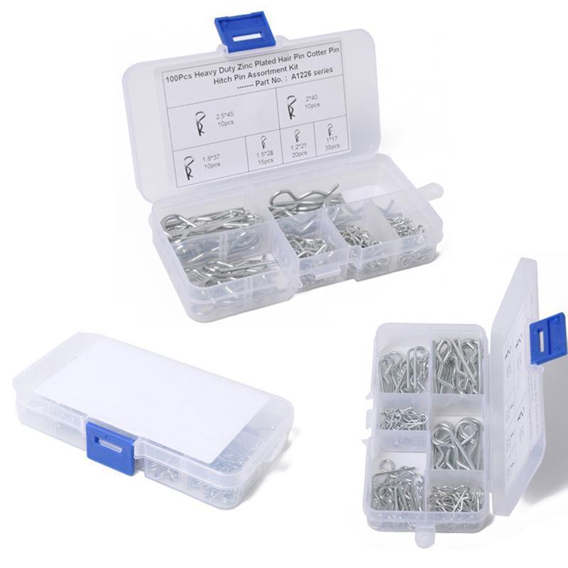 100Pcs Heavy-Duty Zinc-Plated R Clips Pin Tractor Hitch Assortment