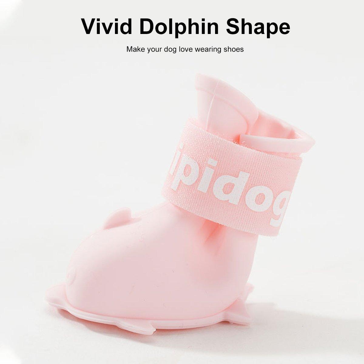 4pcs Cartoon Pet Rain Boots Waterproof Non-Slip Wear-Resistant Shoes for Dogs - Pink - L