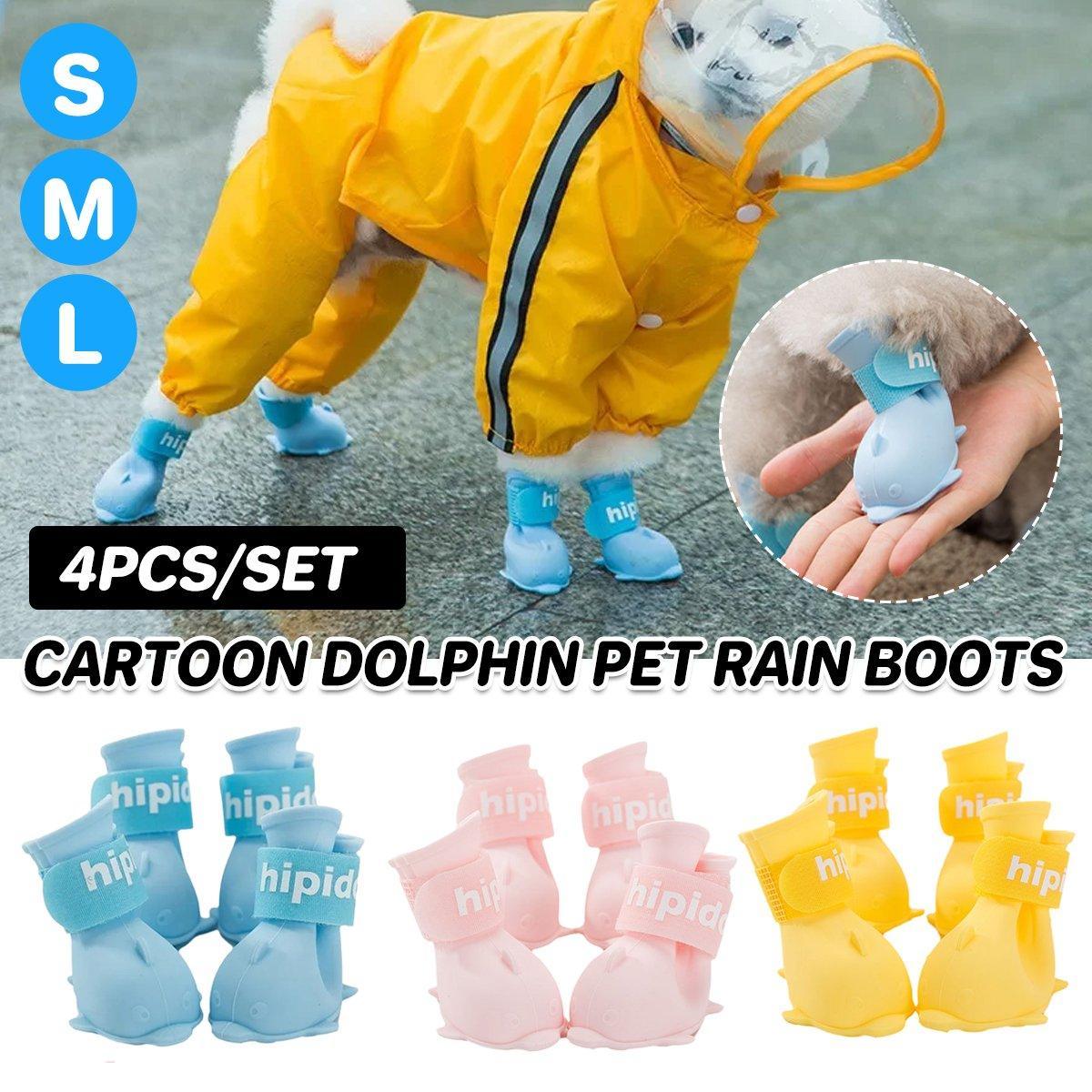 4pcs Cartoon Pet Rain Boots Waterproof Non-Slip Wear-Resistant Shoes for Dogs - Yellow - M